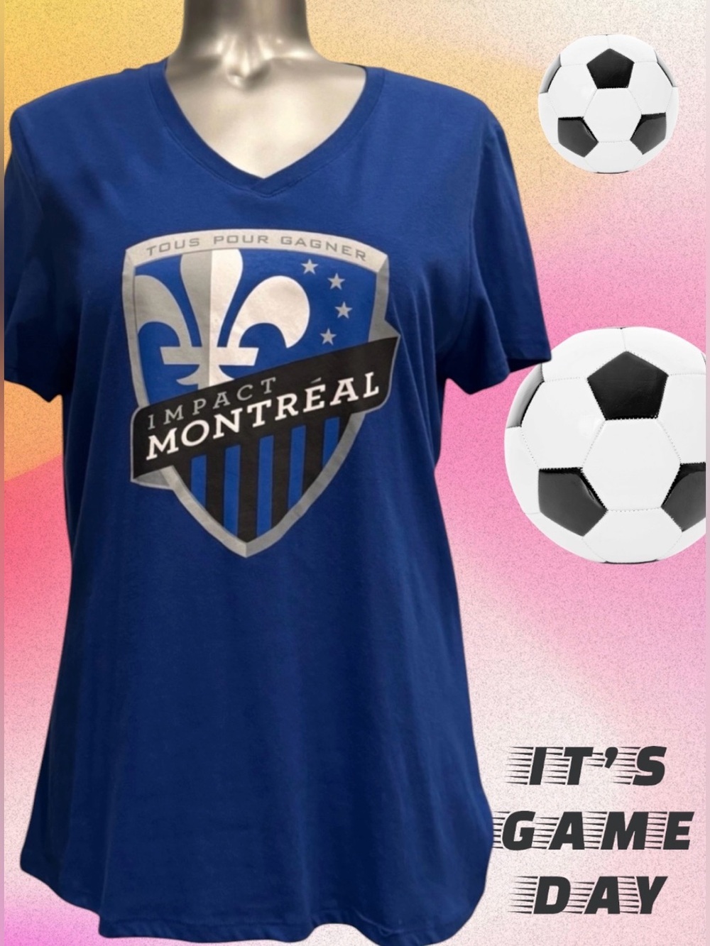 Impact Montreal Women's Blue V-Neck Short Sleeve Tee
